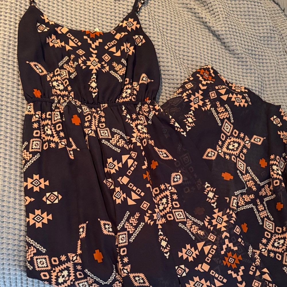 Fire Los Angeles navy Dress with Pink and Rust Geometric Print